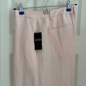 NWT Lauren Ralph Lauren Light Pink Linen Blend Wide Leg Cuffed Pants